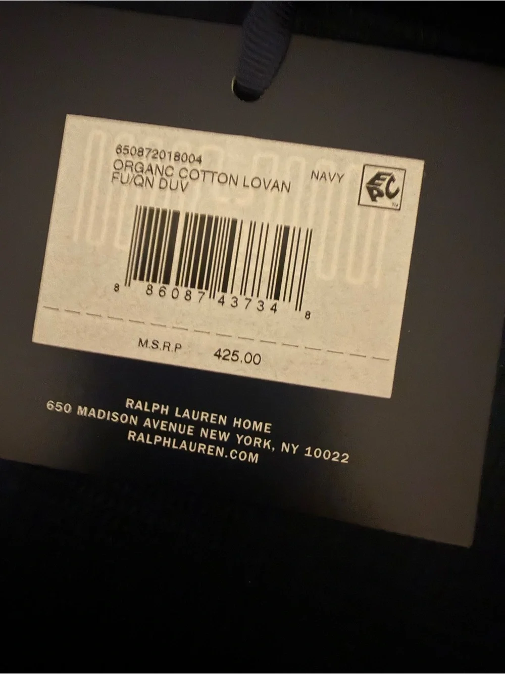 Ralph Lauren Navy Organic Cotton Duvet Cover